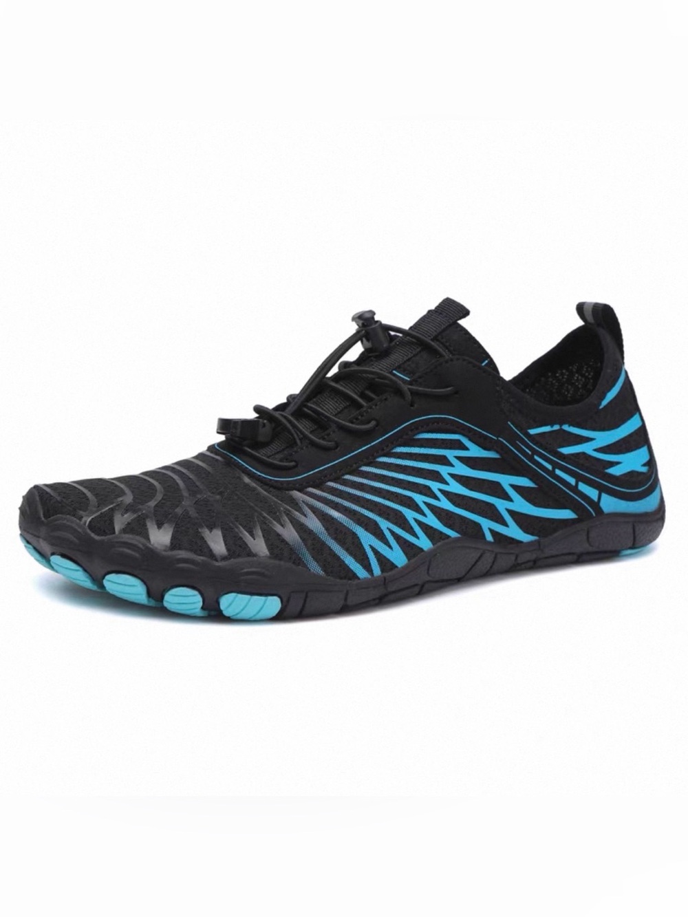Men's Black and Blue Athletic Water Shoes with Quick-Lace System